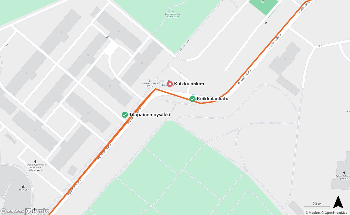 Pysäkki 1645 Kuikkulankatu tilapäinen siirto 15.4. alkaen